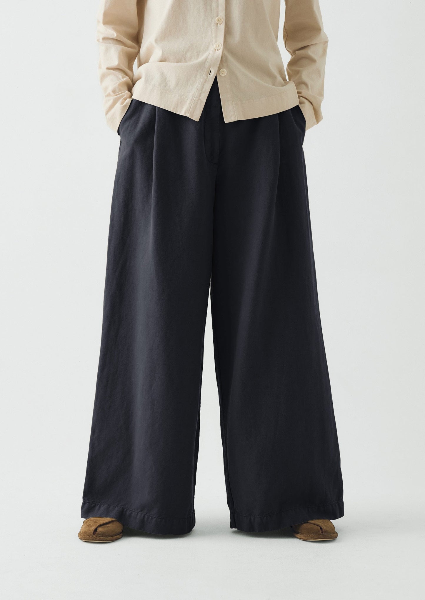 Wide Leg Cotton Linen Twill Trousers | Nile Blue