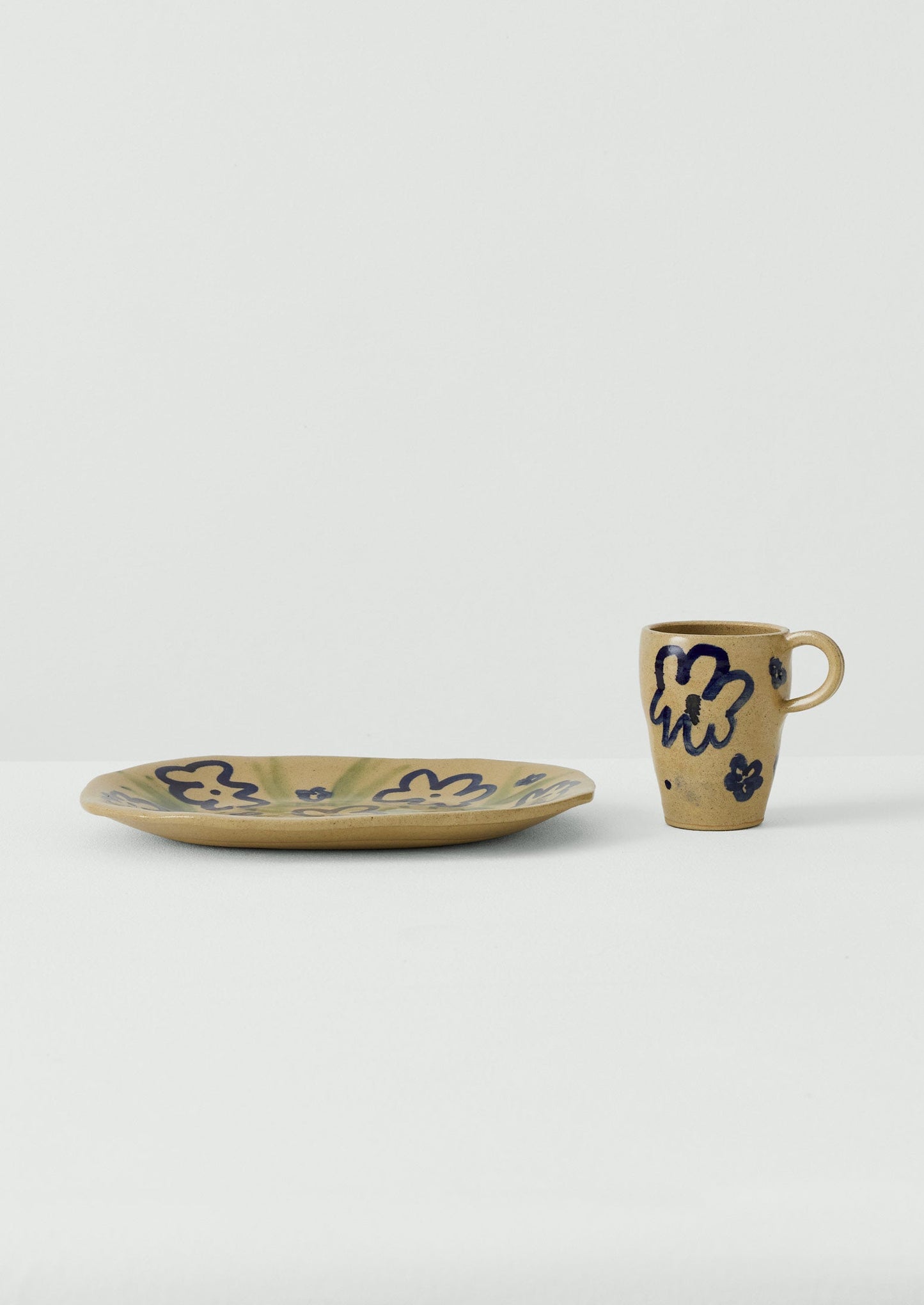 Zosia Painted Flower Platter | Natural/Blue