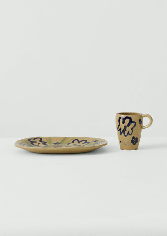 Zosia Painted Flower Tall Mug | Natural/Blue