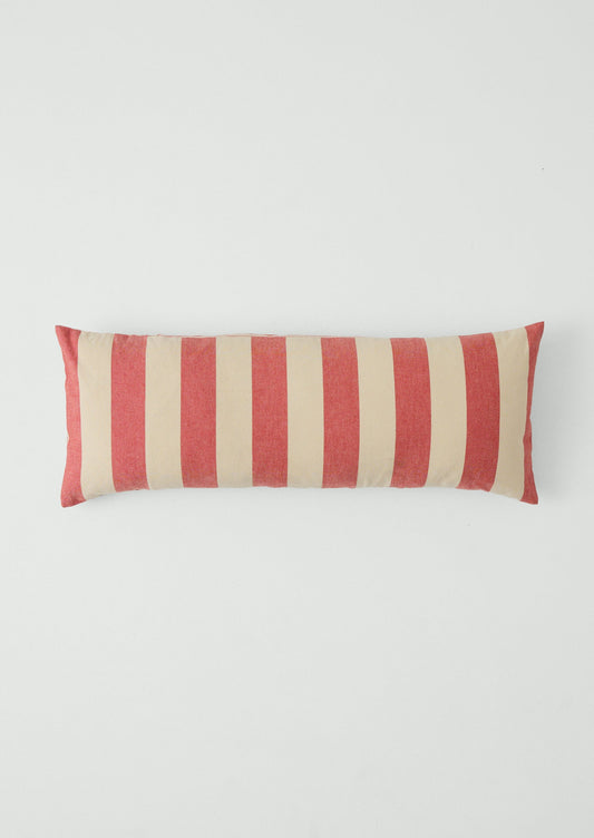 Market Stripe Hand Woven Bolster Cushion | Bright Red/Ecru