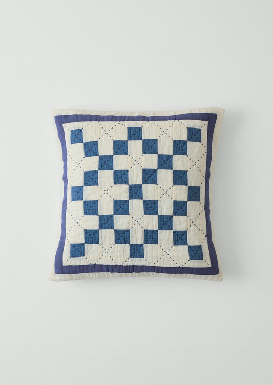 Lattice Patchwork Cushion Cover | Ecru/Aegean Blue