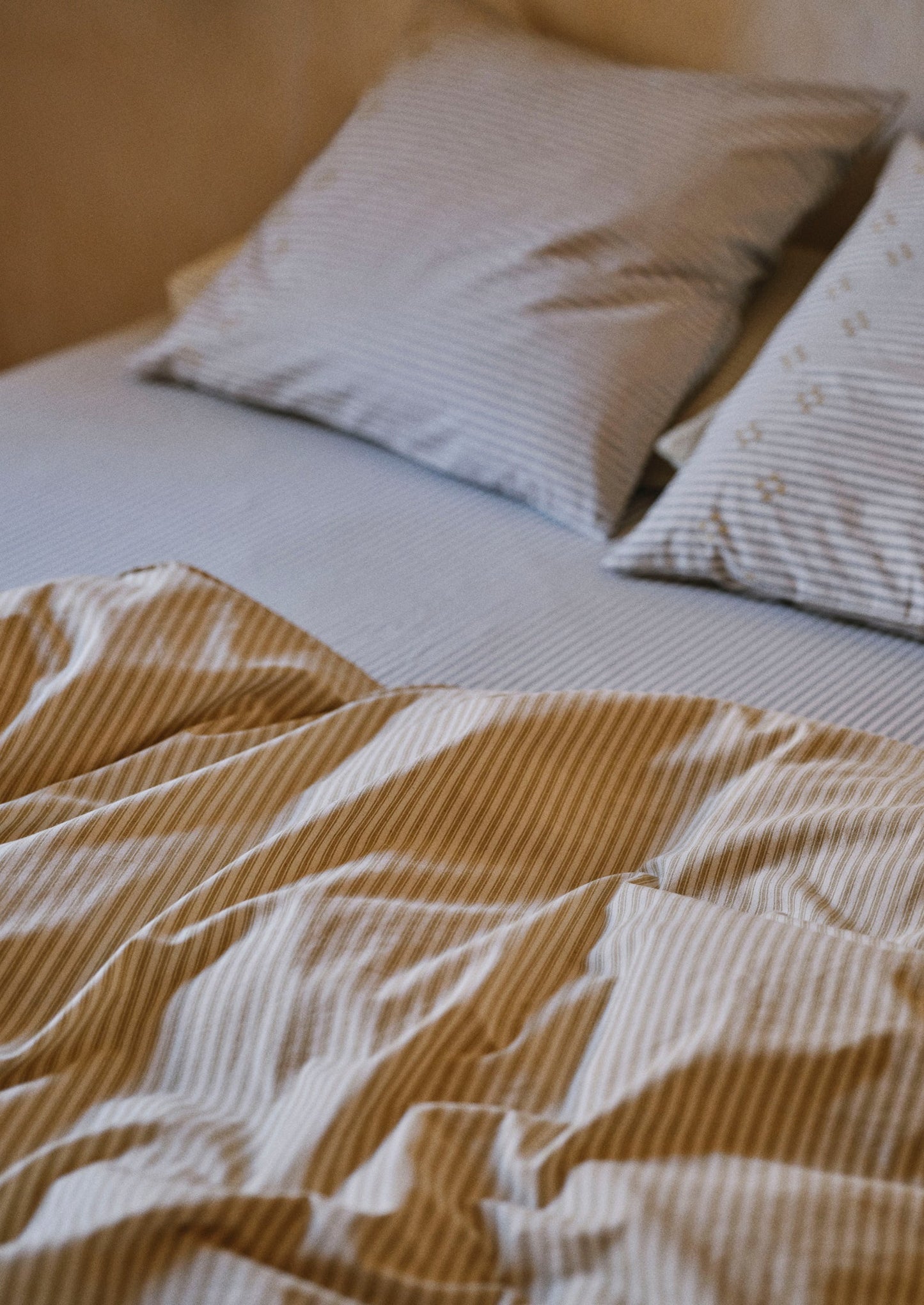 Ticking Stripe Cotton Duvet Cover | Ecru/Straw