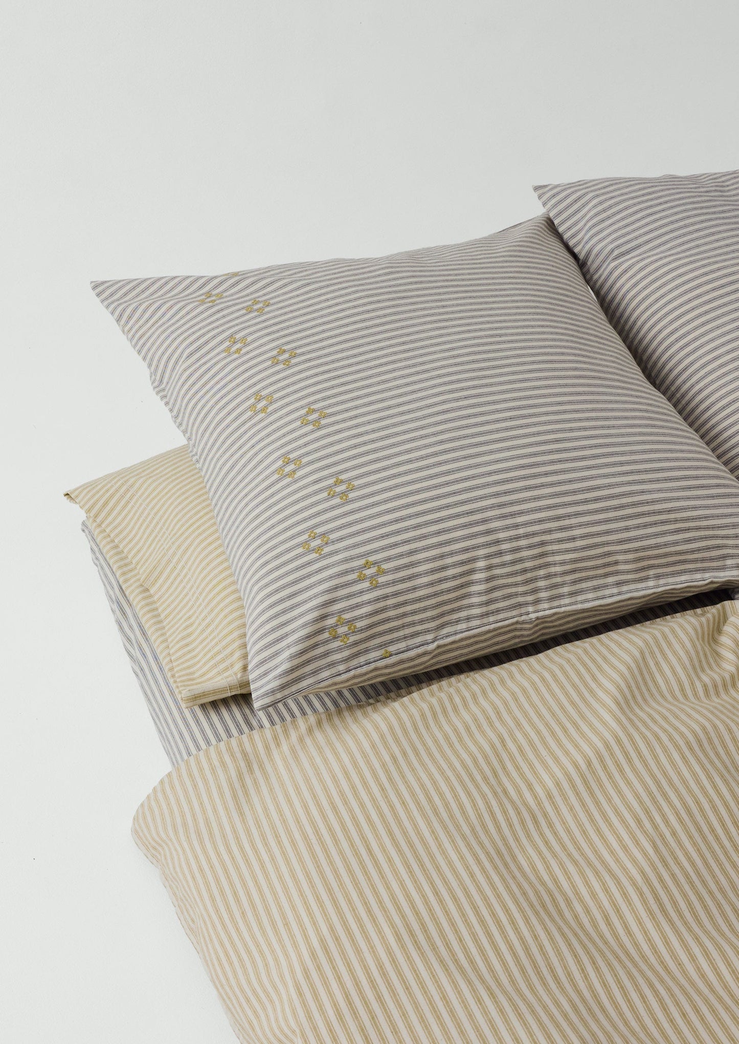 Ticking Stripe Cotton Embroidered Square Pillowcase | Ecru/Graphite