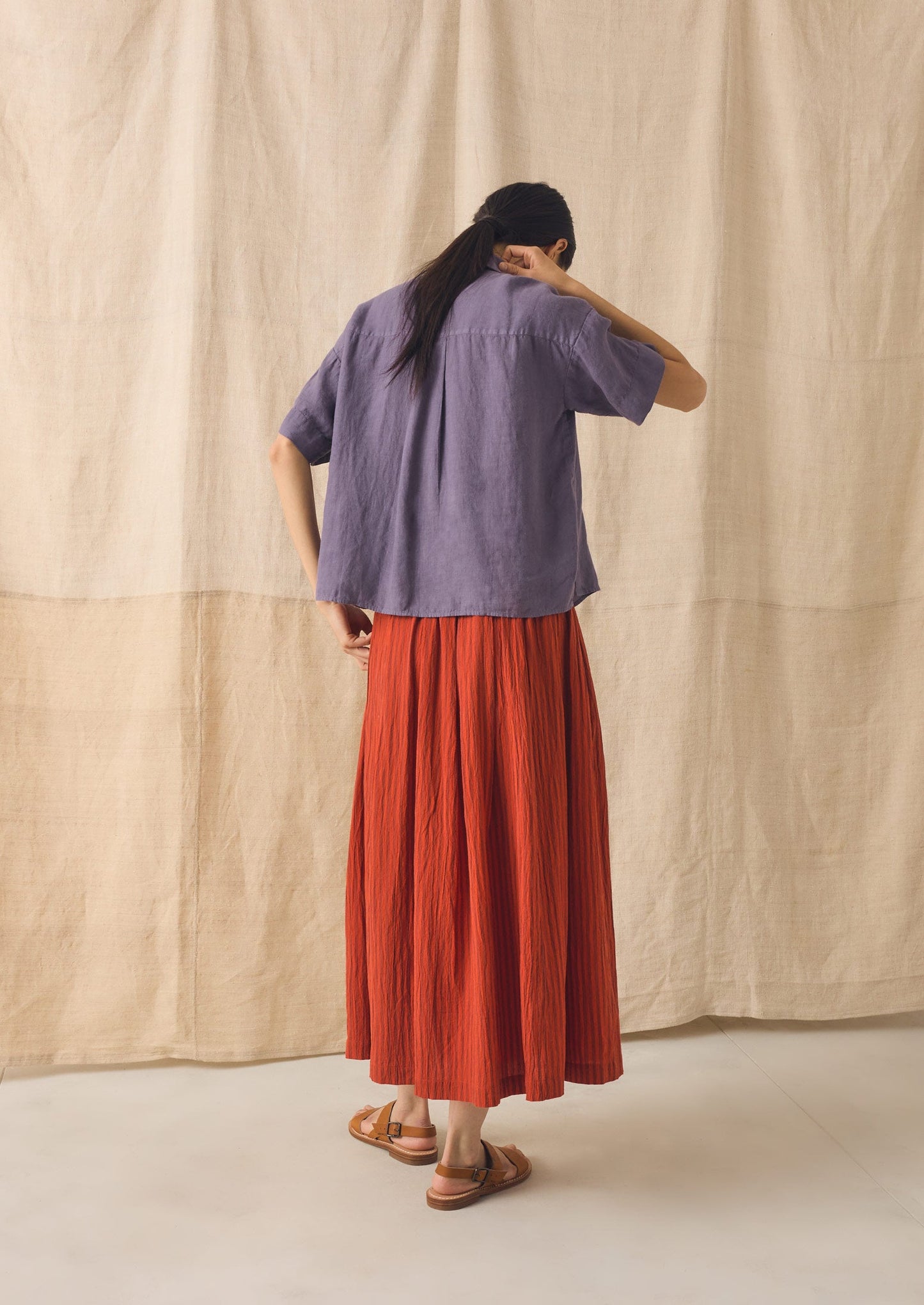 Pleated Cotton Stripe Skirt | Tomato