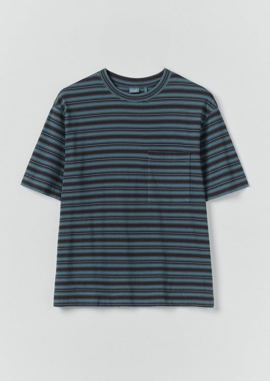 Overdyed Stripe Organic Cotton Tee | Blue Graphite/Mazarine Blue