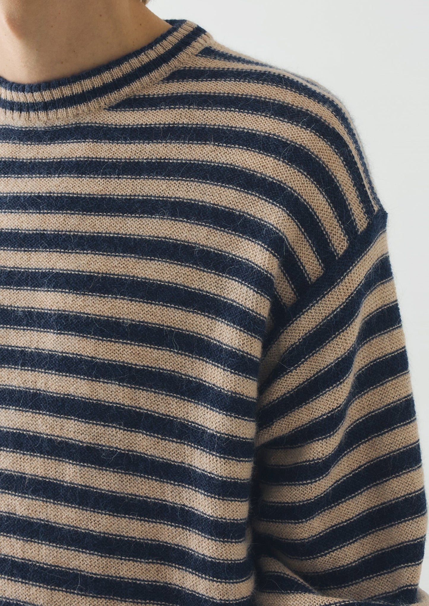 Stripe Alpaca Wool Sweater | Navy/Oatmeal