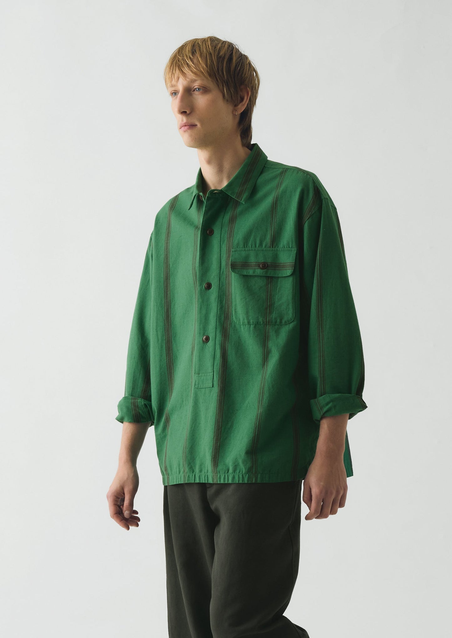 Tea Towel Stripe Cotton Linen Shirt | Sea Green