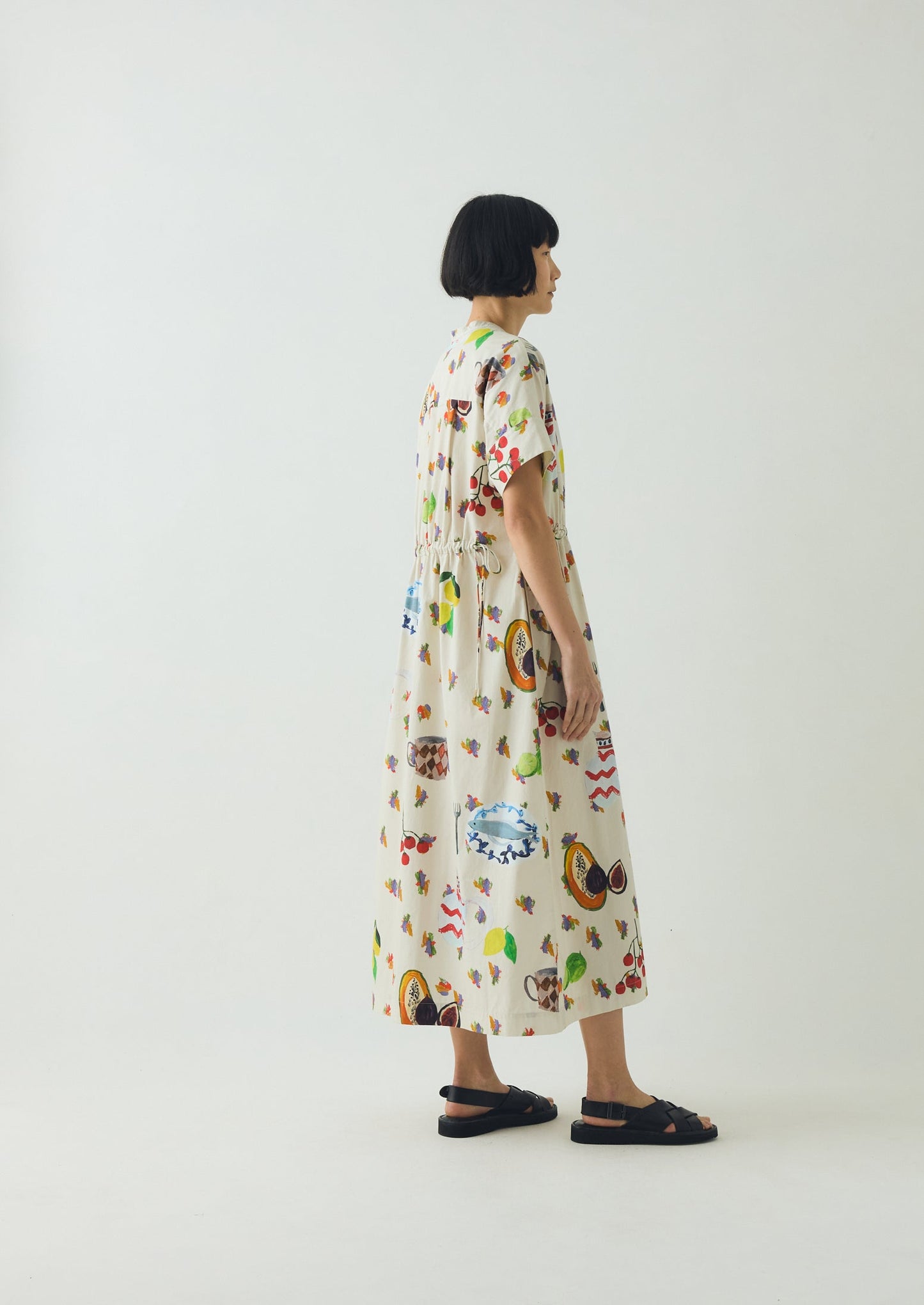 Table Setting Print Cotton Dress | Ecru Multi