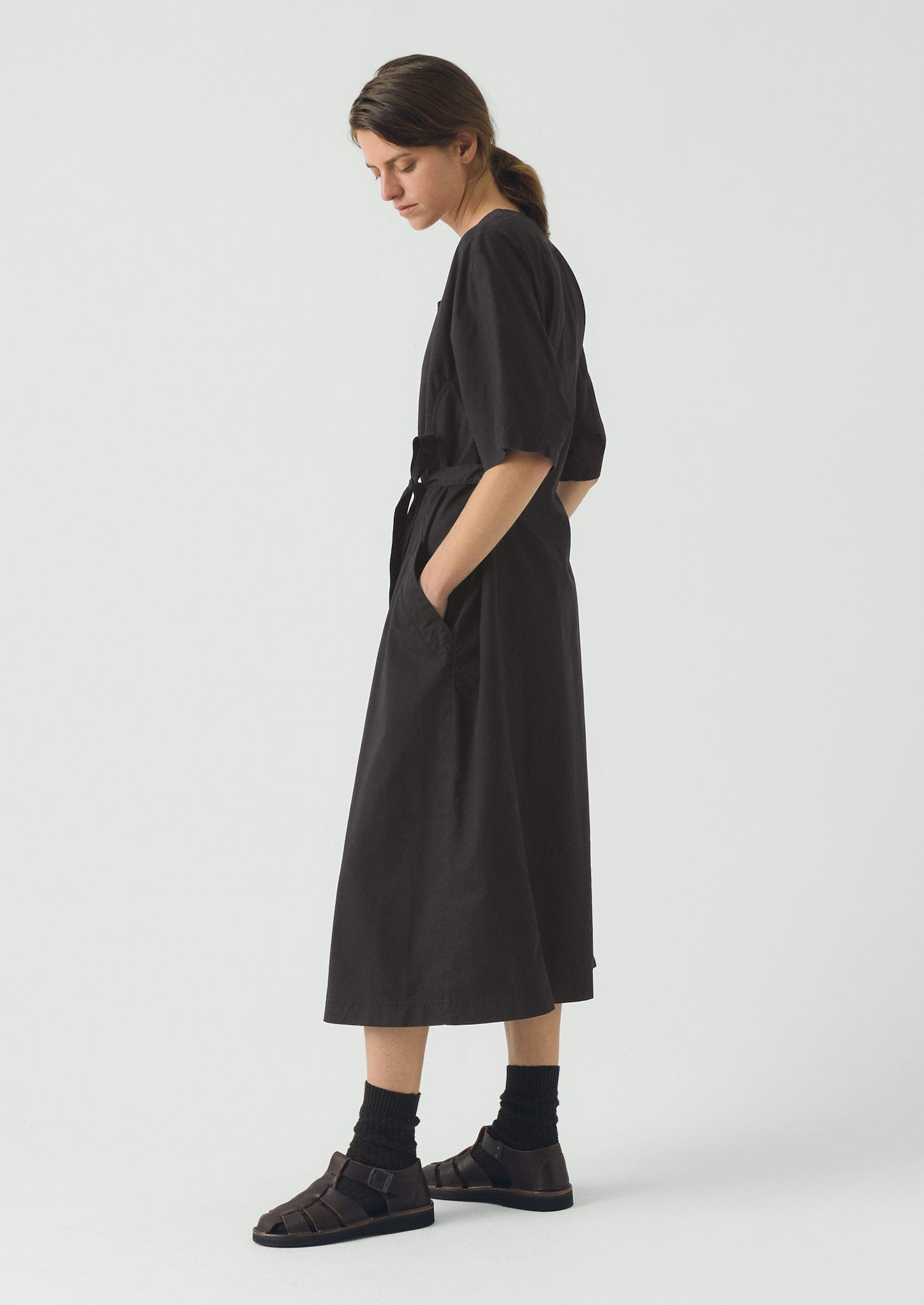 Tie Waist Cotton Twill Dress | Slate