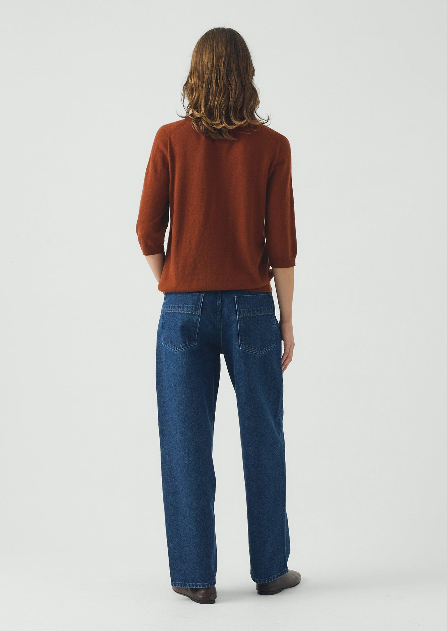 Wool Cashmere Half Sleeve Sweater | Russet