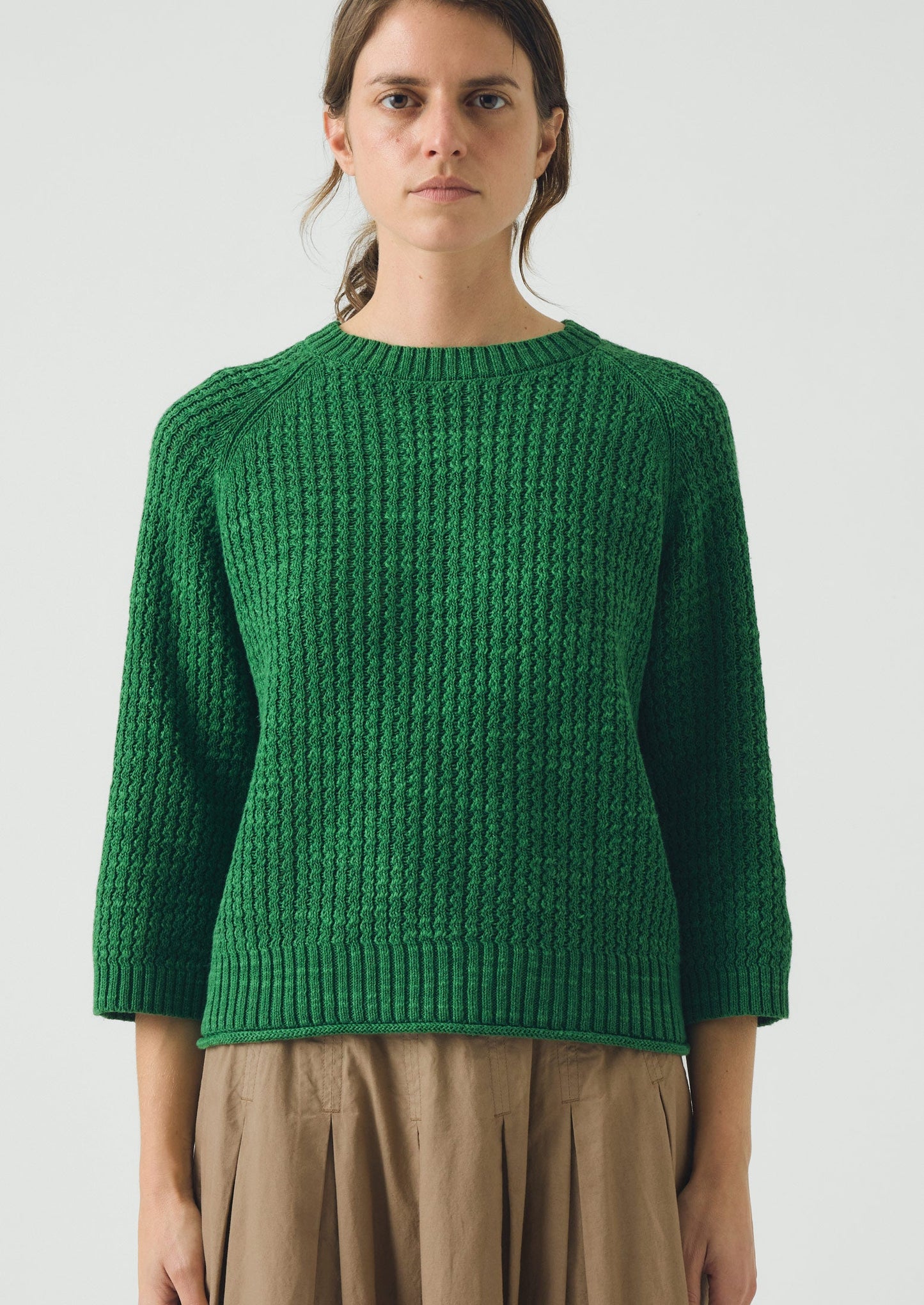 Textured Rib Linen Cotton Sweater | Viridian Green