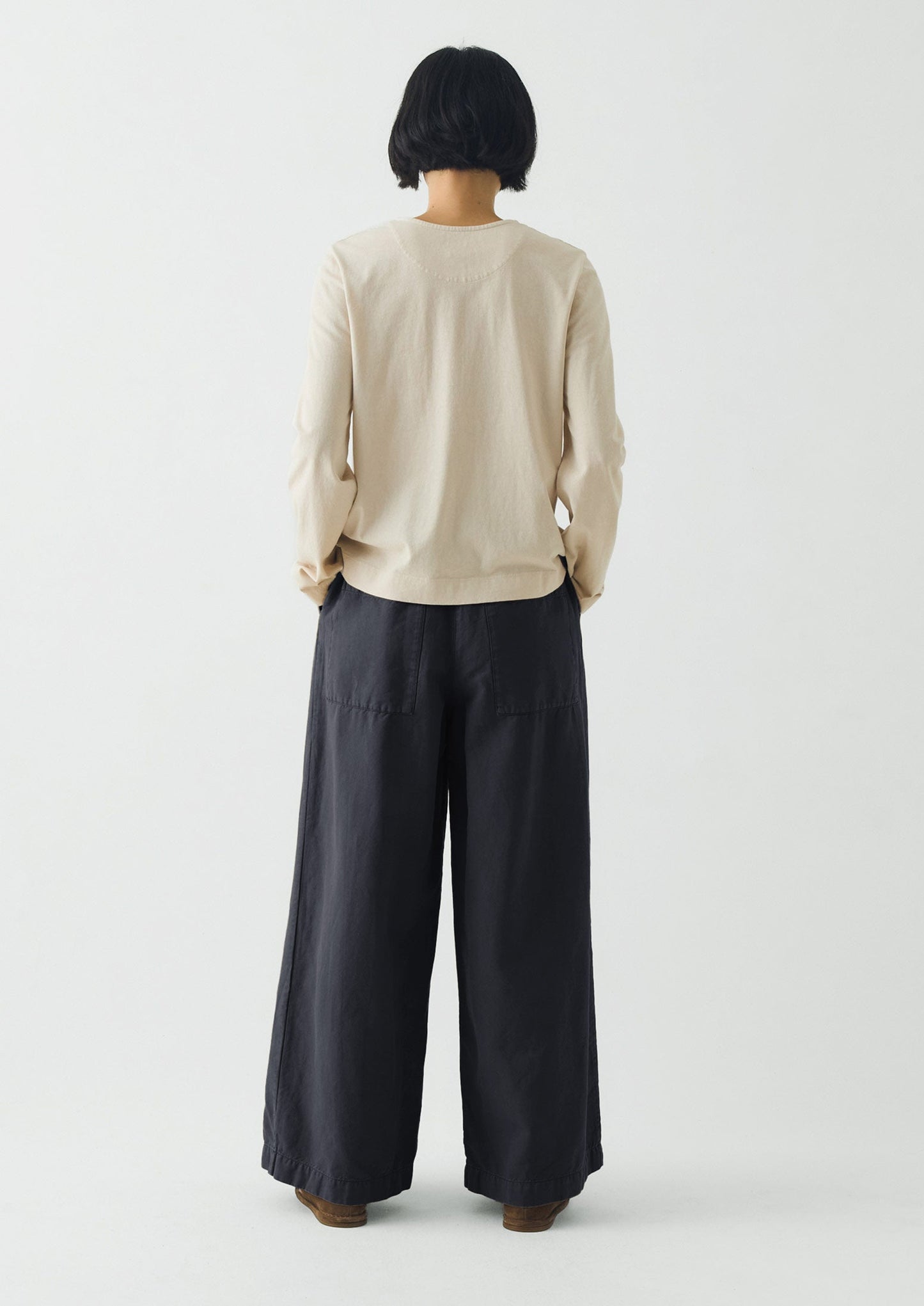 Wide Leg Cotton Linen Twill Trousers | Nile Blue