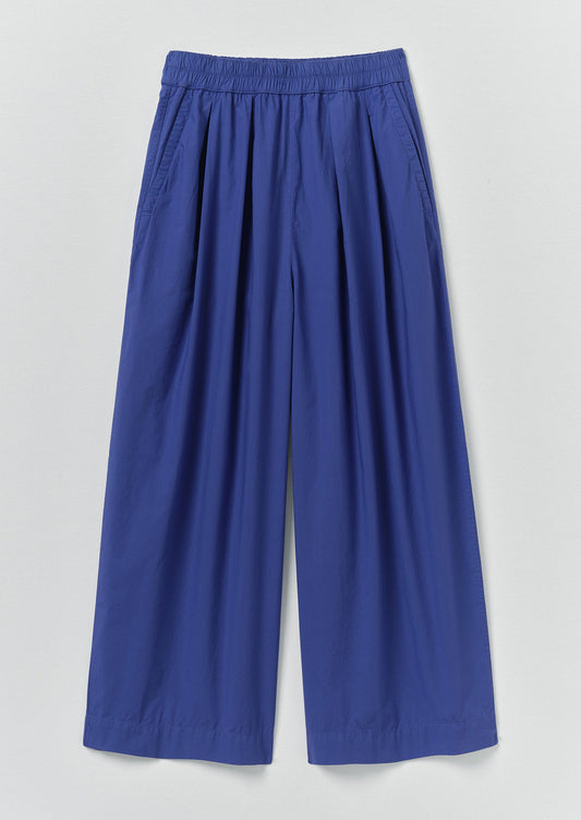 Pleated Pull On Cotton Poplin Trousers | Carmine Blue