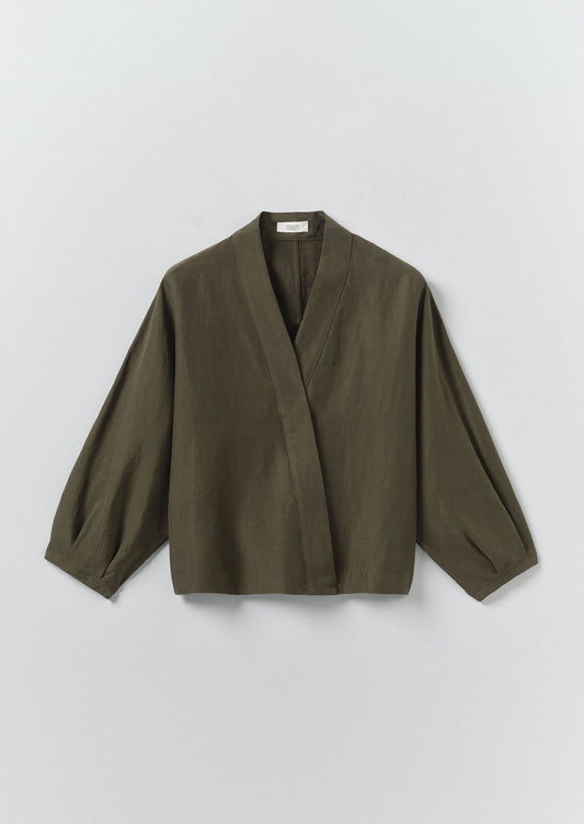 Linen Silk Wrap Shirt | Tent Green